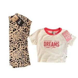 Trendy Y2K Leopard Print Top & Graphic Crop Babydoll Tee Gift Set Girls Size‎ 10
